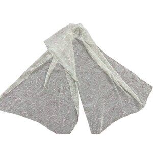 Vintage Floral Sheer Scarf 24.5x68in Mint Green & Gold Artistic Pattern By Saco